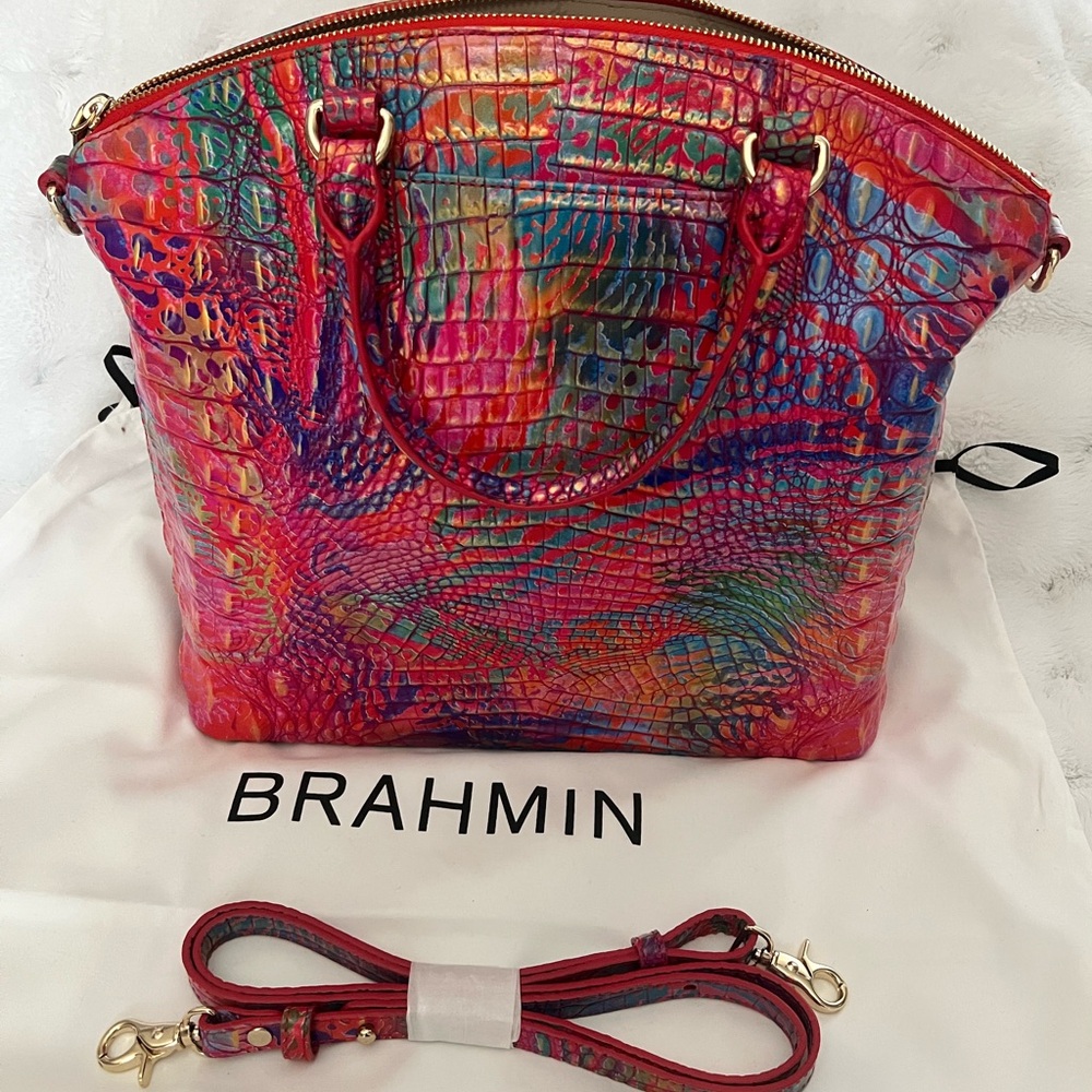 Brahmin Vibrant Pink and Blue Satchel - Picture 3 of 3